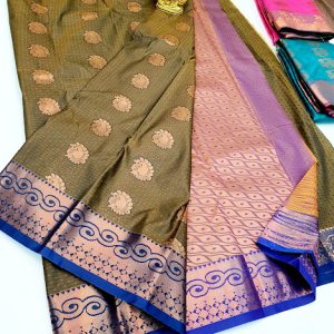 Latest & Trendy Design Butta Mphoss Saree Pasi Green w/ Blue Color