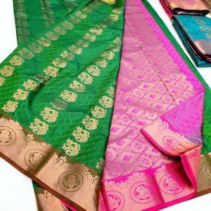 New Design Butta Mphoss Saree Green Color w/ Blouse