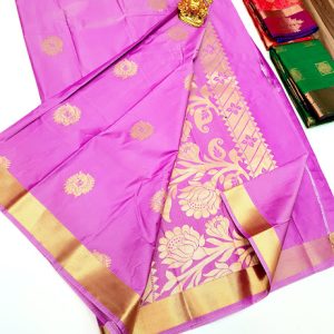Flower Design Butta Mphoss Saree Rose Milk, Ramar Blue, Green Color w/ Blouse