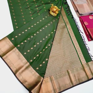 Mango Design High Fancy Kanjivaram Silk Saree Mix Purple, Green, Red Color