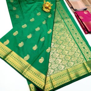 Mango Design High Fancy Kanjivaram Silk Saree Mix Parrot Green Color w/ Blouse