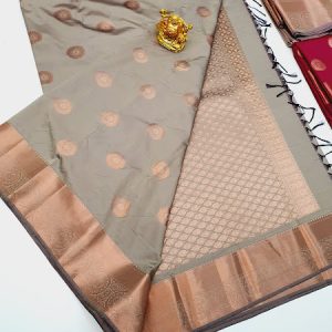 High Fancy Kanjivaram Silk Saree Mix Grey, Green Color w/ Blouse