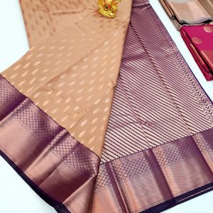 Trendy Design High Fancy Kanjivaram Silk Saree Mix Light Peach Color