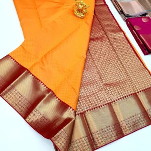 Trendy High Fancy Kanjivaram Silk Saree Mix Mango Yellow Color w/ Blouse