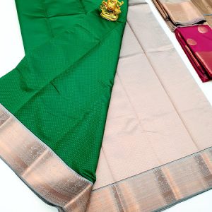 High Fancy Kanjivaram Silk Saree Mix Parrot Green, Rose Color w/ Blouse