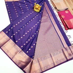 Mango Design High Fancy Kanjivaram Silk Saree Mix Purple, Green, Red Color