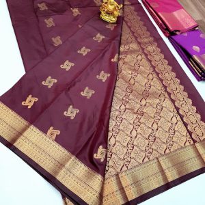Trendy Design High Fancy Kanjivaram Silk Saree Mix Kumkum Color w/ Blouse