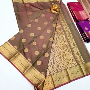 High Fancy Kanjivaram Silk Saree Mix Mango Leaf Color w/ Blouse