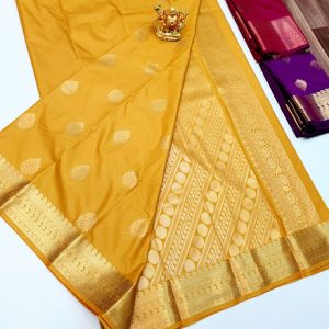 High Fancy Kanjivaram Silk Saree Mix Mustard Color w/ Blouse
