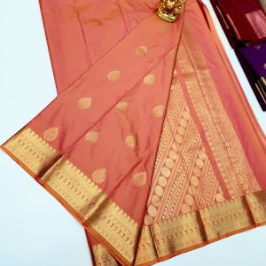 New Design High Fancy Kanjivaram Silk Saree Mix Orange Color w/ Blouse