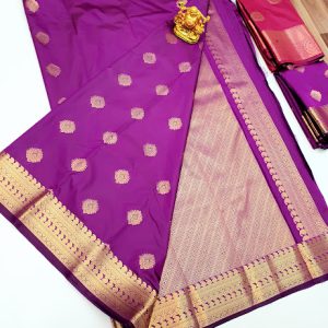 High Fancy Kanjivaram Silk Saree Mix Purple Color w/ Blouse
