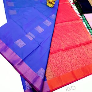 K.M.D Soft 75% Pure Silk Saree Blue Color w/ Blouse