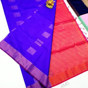 Trendy Design K.M.D Soft 75% Pure Silk Saree Blue Color w/ Blouse
