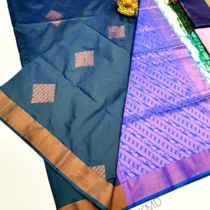 K.M.D Soft 75% Pure Silk Saree Copper Blue Color w/ Blouse