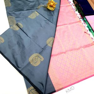 New Design K.M.D Soft 75% Pure Silk Saree Grey Color w/ Blouse