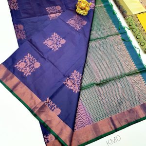 New Design K.M.D Soft 75% Pure Silk Saree Ink Blue Color w/ Blouse
