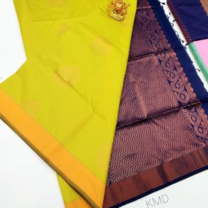 K.M.D Soft 75% Pure Silk Saree Lemon Yellow Color w/ Blouse