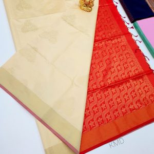 Latest Design K.M.D Soft 75% Pure Silk Saree Off White Color w/ Blouse