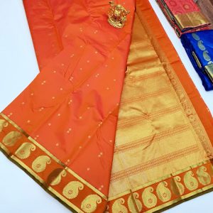 K.M.D Soft 75% Pure Silk Saree Orange Color w/ Blouse