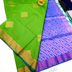 Trendy K.M.D Soft 75% Pure Silk Saree Parrot Green Color w/ Blouse