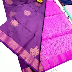 Latest Design K.M.D Soft 75% Pure Silk Saree Purple Color w/ Blouse
