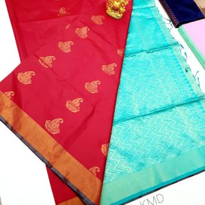Trendy and Latest Design K.M.D Soft 75% Pure Silk Saree Red Color w/ Blouse