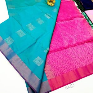Latest Design K.M.D Soft 75% Pure Silk Saree Sky Blue Color w/ Blouse