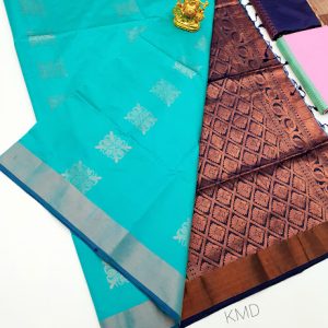 K.M.D Soft 75% Pure Silk Saree Sky Blue Color w/ Blouse