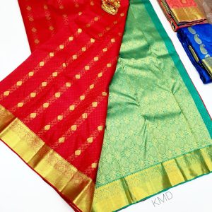 New Design K.M.D Soft 75% Pure Silk Saree Apple Red Color