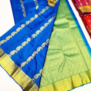 Mango Design K.M.D Soft 75% Pure Silk Saree Ink Blue Color w/ Blouse