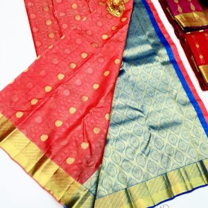 Trendy Design K.M.D Soft 75% Pure Silk Saree Orange Color w/ Blouse