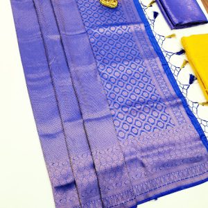 Kanjivaram Semi Silk Saree Blue Color w/ Blouse