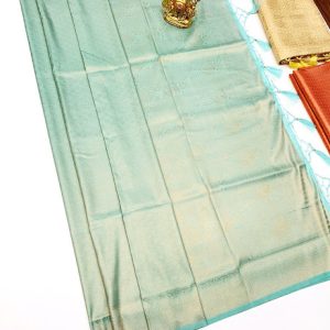 Kanjivaram Semi Silk Saree Light Green Color w/ Blouse