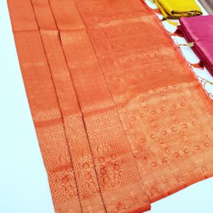 Kanjivaram Semi Silk Saree Orange Color w/ Blouse
