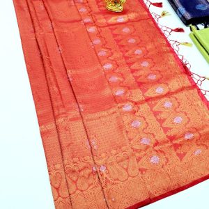 New Design Kanjivaram Semi Silk Saree Red Color w/ Blouse