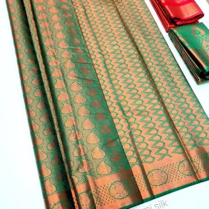 Trendy Design Kanjivaram Semi Silk Saree Green Color