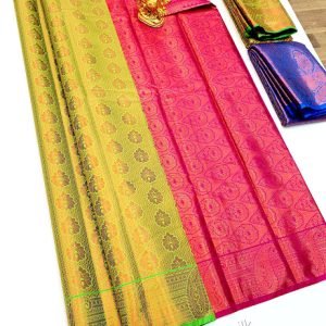Latest Design Kanjivaram Semi Silk Saree Lemon Yellow Color