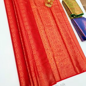 Latest Design Kanjivaram Semi Silk Saree Red Color