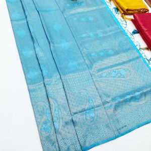 Kanjivaram Semi Silk Saree Light Blue Color w/ Blouse
