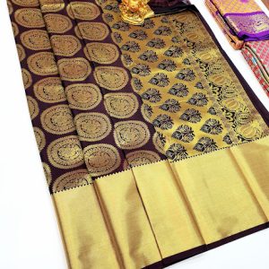 Fancy Circle Design Kanjivaram Semi Silk Apple Red, Brown, Coffee Brown, Blue Colors