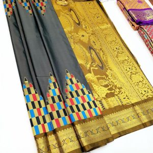 Kanjivaram Semi Silk Pink, Orange, Double Shade, Chilli Red, Elephant, Fanta Orange, Rose Color