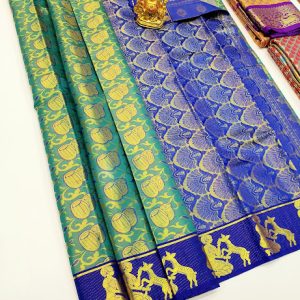 High Fancy Design Kanjivaram Semi Silk Green Color w/ Blouse