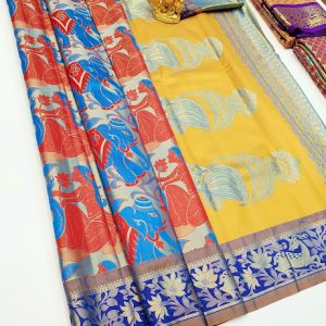 New Different Design Kanjivaram Semi Silk Multi Color w/ Blouse