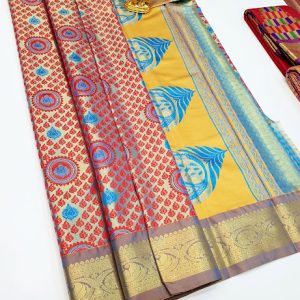 High Fancy Design Kanjivaram Semi Silk Red Color w/ Blouse