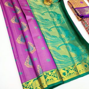 Peacock Design Kanjivaram Semi Silk Violet Color w/ Blouse