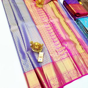 Kanjivaram Pure Wedding Silk Saree Light Violet Color w/ Blouse