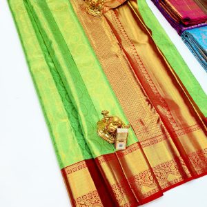 New Design Kanjivaram Pure Wedding Silk Saree Parrot Green Color w/ Blouse