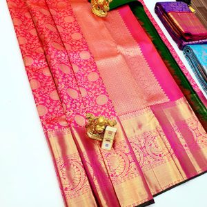 New Design Kanjivaram Pure Wedding Silk Saree Pink Color w/ Blouse