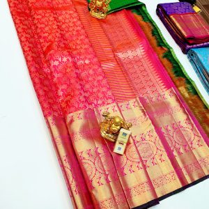 Big Border Kanjivaram Pure Wedding Silk Saree Rose Color w/ Blouse