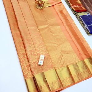 Latest Design Kanjivaram Pure Wedding Silk Saree Fanta Orange Color w/ Blouse